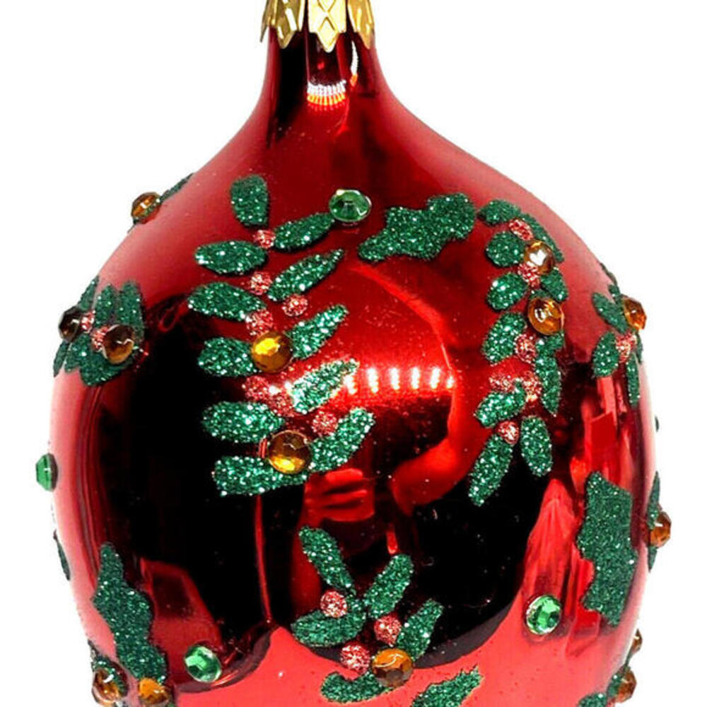 Red Glitter Jewels 5.5" Glass‎ Christmas Ornament Made in Poland Hand Painted